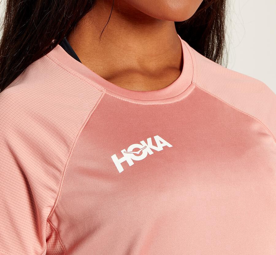 Hoka One One Tops Womens Pink - Performance Short Sleeve - 35240XNLR